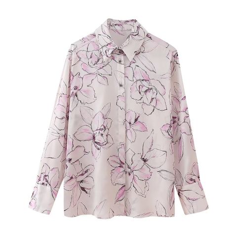 Women's Blouse Long Sleeve Blouses Printing Button Casual Flower