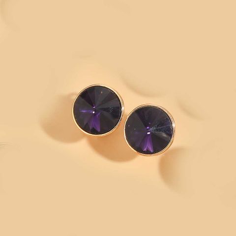 1 Pair Vintage Style Round Inlay Copper Acrylic Diamond 14K Gold Plated Ear Studs
