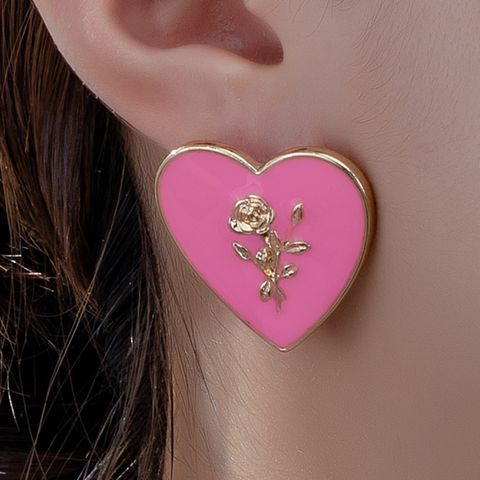 1 Pair IG Style Heart Shape Rose Alloy Ear Studs
