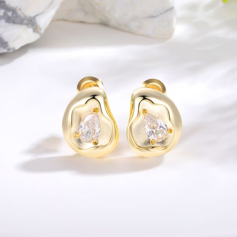 1 Pair Casual Simple Style Irregular Copper Zircon 18K Gold Plated Ear Studs