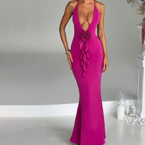 Women's Sheath Dress Streetwear V Neck Flowers Sleeveless Solid Color Maxi Long Dress Business