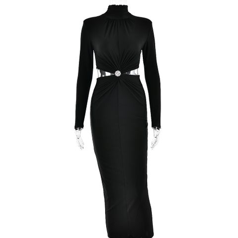 Women's Sheath Dress Streetwear Turtleneck Long Sleeve Solid Color Maxi Long Dress Banquet Date