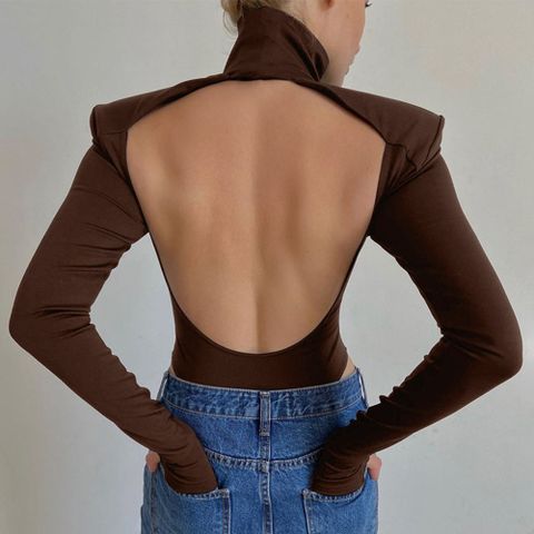 Women's Bodysuits Long Sleeve Bodysuits Backless Sexy Solid Color