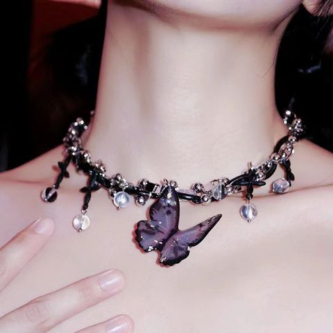 Sweet Cool Style Butterfly Artificial Crystal Pu Leather Women's Choker