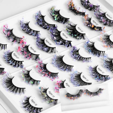 New Christmas Color False Eyelashes Luminous Fried Fur Multi-Layer Thick Curling Chemical Fiber Eyelashes Eyelash Wholesale