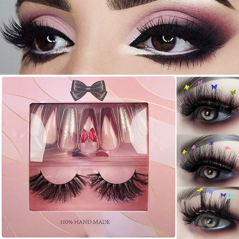 Cross-Border 24 Pieces Nail Eyelashes Mink Hair Christmas Halloween Day Wear Nail Eyelash Set Butterfly False Eyelashes