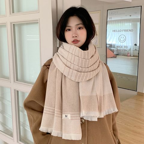 Women's Simple Style Stripe Solid Color Imitation Cashmere Scarf