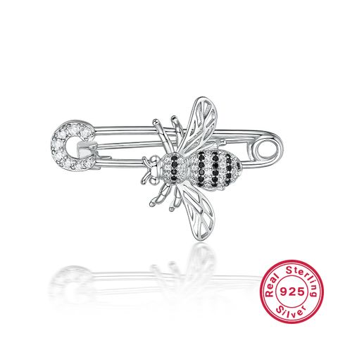 Elegant Luxurious Bee Sterling Silver Plating Inlay Zircon Unisex Brooches 1 Piece
