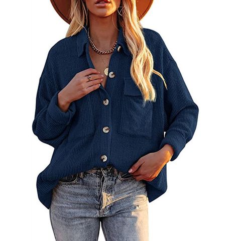 Women's Blouse Long Sleeve Blouses Pocket Casual Solid Color