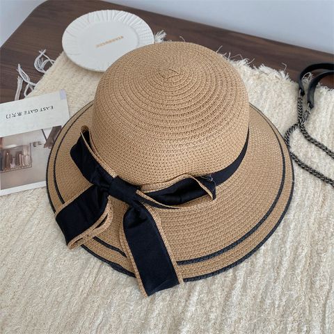Women's Simple Style Bow Knot Big Eaves Straw Hat