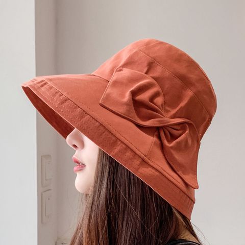 Women's Sweet Solid Color Bow Knot Flat Eaves Bucket Hat