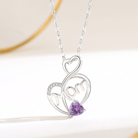 MAMA Letter Heart Shape Sterling Silver Inlay Zircon Pendant Necklace 1 Piece