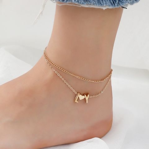 IG Style Simple Style Letter Heart Shape Alloy Women's Anklet 1 Piece