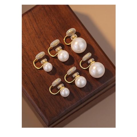 1 Pair Elegant Glam Cute Round Handmade Inlay Copper Pearl K Gold Plated Ear Cuffs