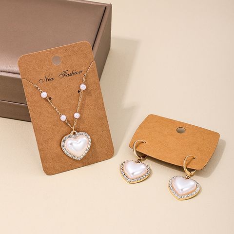 Sweet Simple Style Heart Shape Alloy Beaded Inlay Rhinestones Women's Jewelry Set