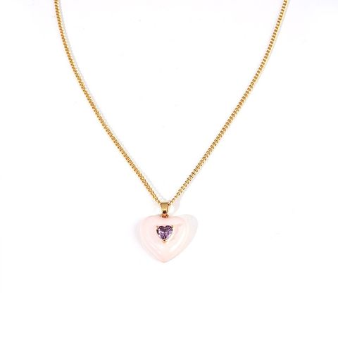 Copper Gold Plated IG Style Y2K Animal Heart Shape Flower Pearl Chain Inlay Zircon Pendant Necklace Necklace