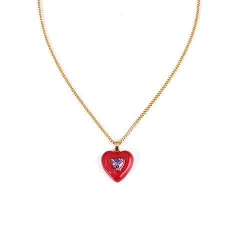 Copper Gold Plated IG Style Y2K Animal Heart Shape Flower Pearl Chain Inlay Zircon Pendant Necklace Necklace