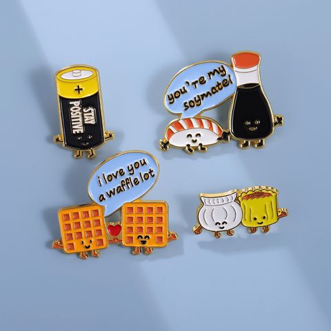 Cartoon Style Battery Food Alloy Plating Unisex Brooches