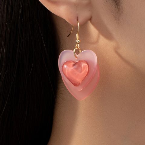 1 Pair Y2K Sweet Heart Shape Arylic Ferroalloy Drop Earrings