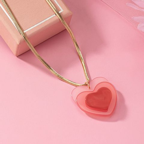 Cute Sweet Heart Shape Arylic Copper Alloy Women's Pendant Necklace