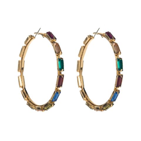 1 Pair Simple Style Classic Style Round Inlay Alloy Rhinestones Gold Plated Earrings