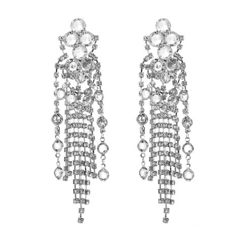 1 Pair Elegant Exaggerated Luxurious Solid Color Inlay Alloy Rhinestones Gold Plated Silver Plated Drop Earrings