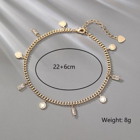 Simple Style Solid Color Solid Color Copper Plating Inlay Rhinestones 18K Gold Plated Women's Anklet