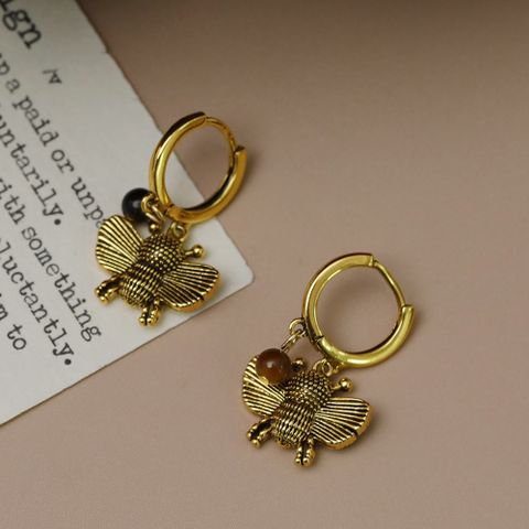 1 Pair Vintage Style Bee Copper 18K Gold Plated Drop Earrings