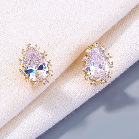 1 Pair Exaggerated Preppy Style Shiny Round Water Droplets Inlay Glass Glass Earrings