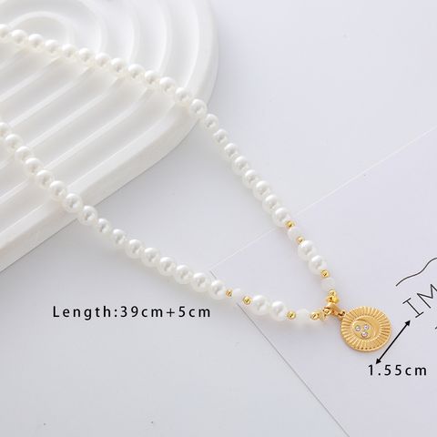 Elegant Cute Luxurious Geometric Devil's Eye Stainless Steel Natural Stone Glass Pearl Beaded Inlay Zircon 18K Gold Plated Women's Pendant Necklace