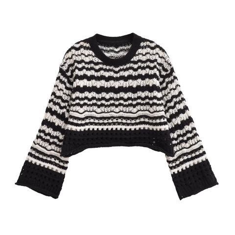 Women's Sweater Long Sleeve Sweaters & Cardigans Contrast Binding Classic Style Stripe