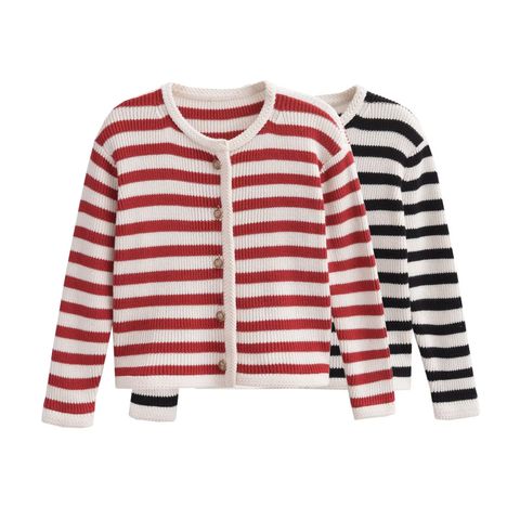 Women's Cardigan Long Sleeve Sweaters & Cardigans Contrast Binding Streetwear Stripe