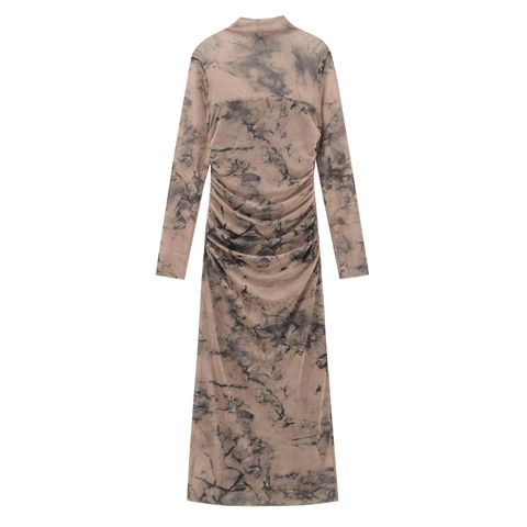 Women's Regular Dress British Style Round Neck Printing Pleated Long Sleeve Color Block Maxi Long Dress Selfie