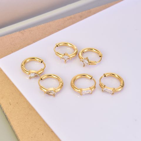 1 Pair Simple Style Geometric Solid Color Titanium Steel 18K Gold Plated Hoop Earrings