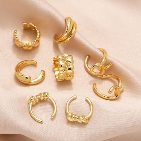 1 Pair Simple Style Solid Color Knot Copper 18K Gold Plated Ear Cuffs