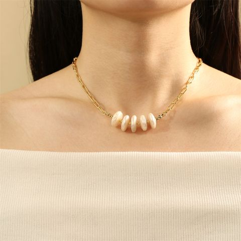 IG Style Round Freshwater Pearl Handmade 18K Gold Plated Women's Necklace
