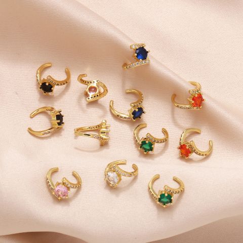 1 Pair Simple Style Flower Inlay Copper Zircon 18K Gold Plated Ear Cuffs