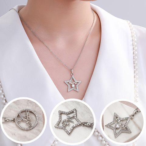 XUPING Simple Style Shiny Pentagram Round Copper Alloy Artificial Gemstones White Gold Plated Mother'S Day Women's Pendant Necklace