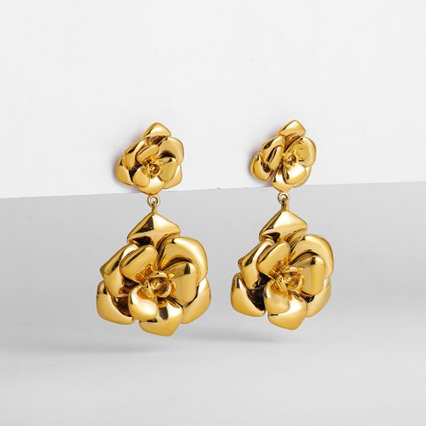 1 Pair Elegant Luxurious Rose Plating Copper 18K Gold Plated Drop Earrings