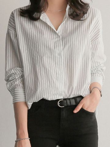 Women's Blouse Long Sleeve Blouses Casual Stripe