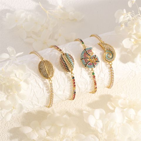 Copper 18K Gold Plated IG Style Vacation Commute Conch Shell Inlay Zircon Bracelets