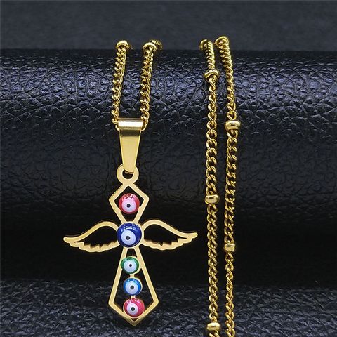 Casual Simple Style Angel Wings Devil's Eye Titanium Steel Plating Pendant Necklace