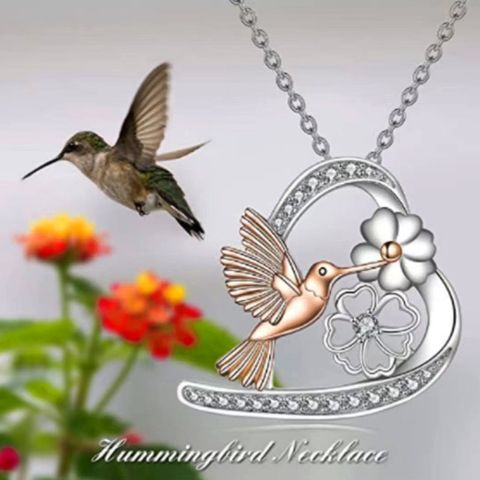 IG Style Shiny Heart Shape Flower Bird Alloy Hollow Out Inlay Rhinestones Women's Pendant Necklace 1 Piece
