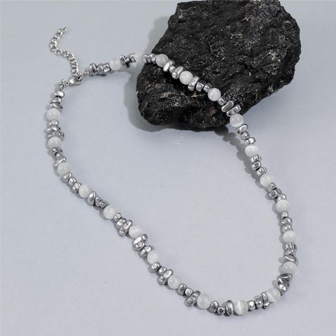 Simple Style Geometric Beaded Opal Titanium Steel Irregular Unisex Pendant Necklace