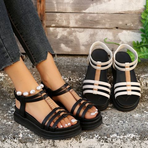 Women's Basic Solid Color Open Toe Ankle Strap Sandals