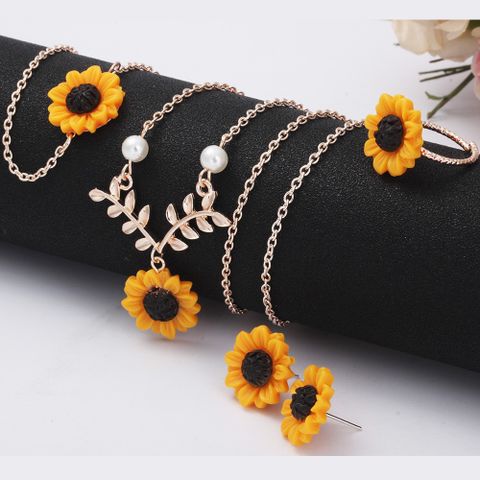 Simple Style Sunflower Alloy Glass Plating Women's Jewelry Set