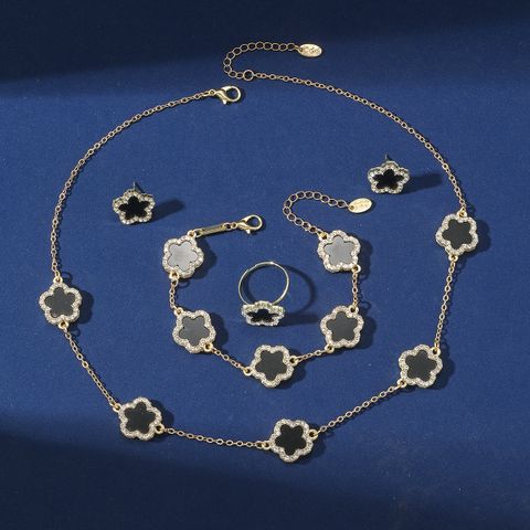 Basic Leaf Metal Inlay Rhinestones Women's Jewelry Set