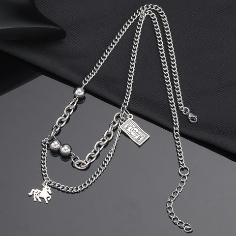 304 Stainless Steel Casual Hip-Hop Enamel Chain Dollar Horse Necklace