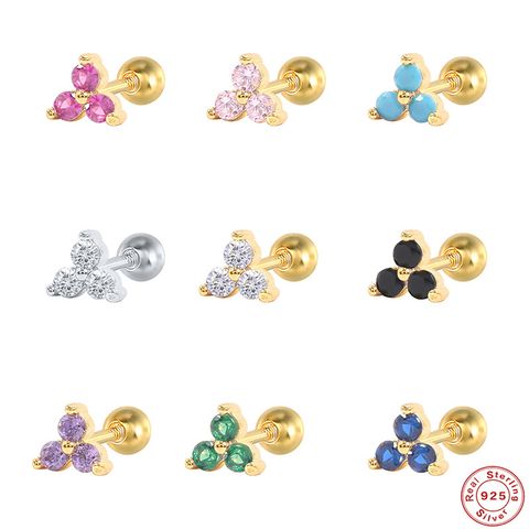 Casual Simple Style Geometric Sterling Silver Plating Inlay Zircon Ear Studs 1 Piece
