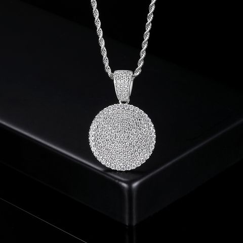 Wholesale Casual Hip-Hop Sports Round 304 Stainless Steel Inlay 18K Gold Plated Zircon Pendant Necklace